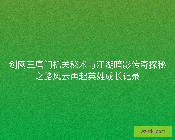 剑网三唐门机关秘术与江湖暗影传奇探秘之路风云再起英雄成长记录